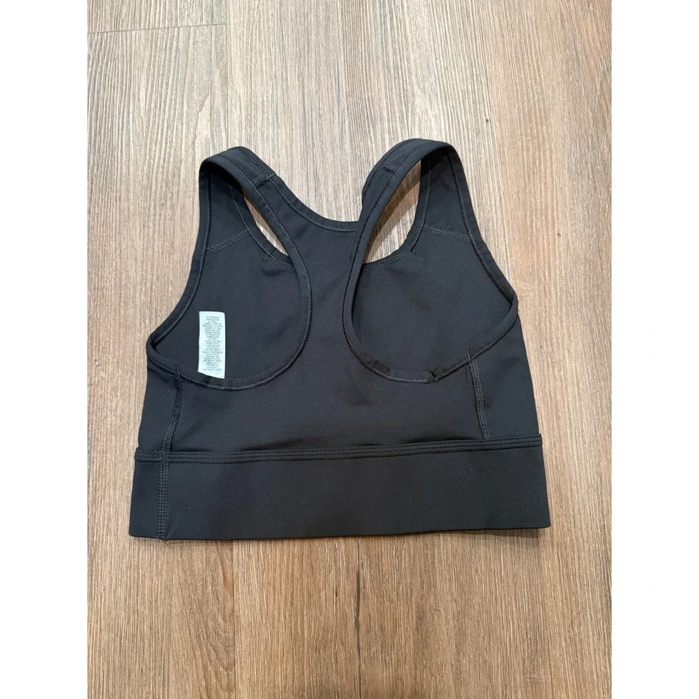 Nike Womens Dri-FIT Racerback Sports Bra Black White Swoosh Medium Impact Size S